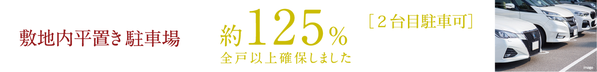 敷地内に全戸に対し125%の平置駐車場を完備